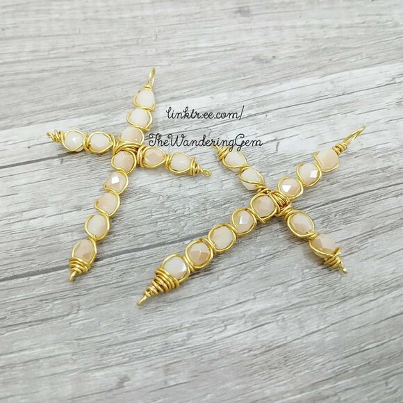 Faceted Glass Beaded Cross Pendant, Wire Wrapped Pendant, 3" - Picture 2 of 4